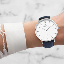 Navy Leather Kensington 40 (Silver/White)